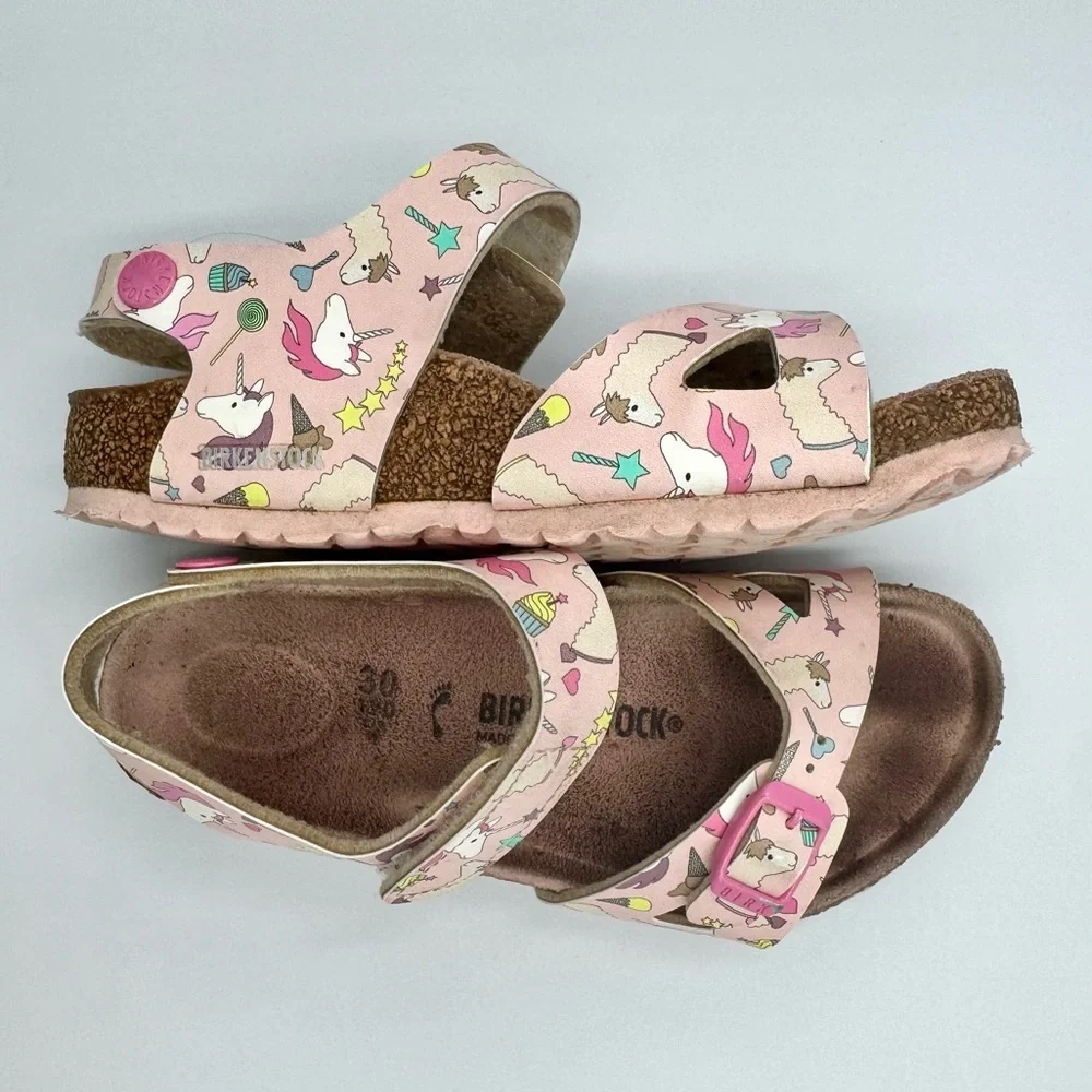 Birkenstock Sz 30 Kids Rio Unicorn Sandals - Pink. Well-worn, well-loved!